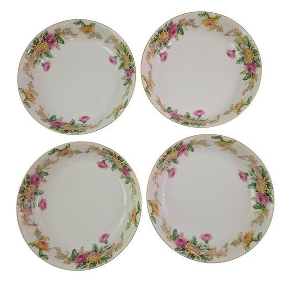 Mikado Sandra Floral Gold Trim Coupe Soup Salad Bowls – Set of 4 - Picture 1 of 15